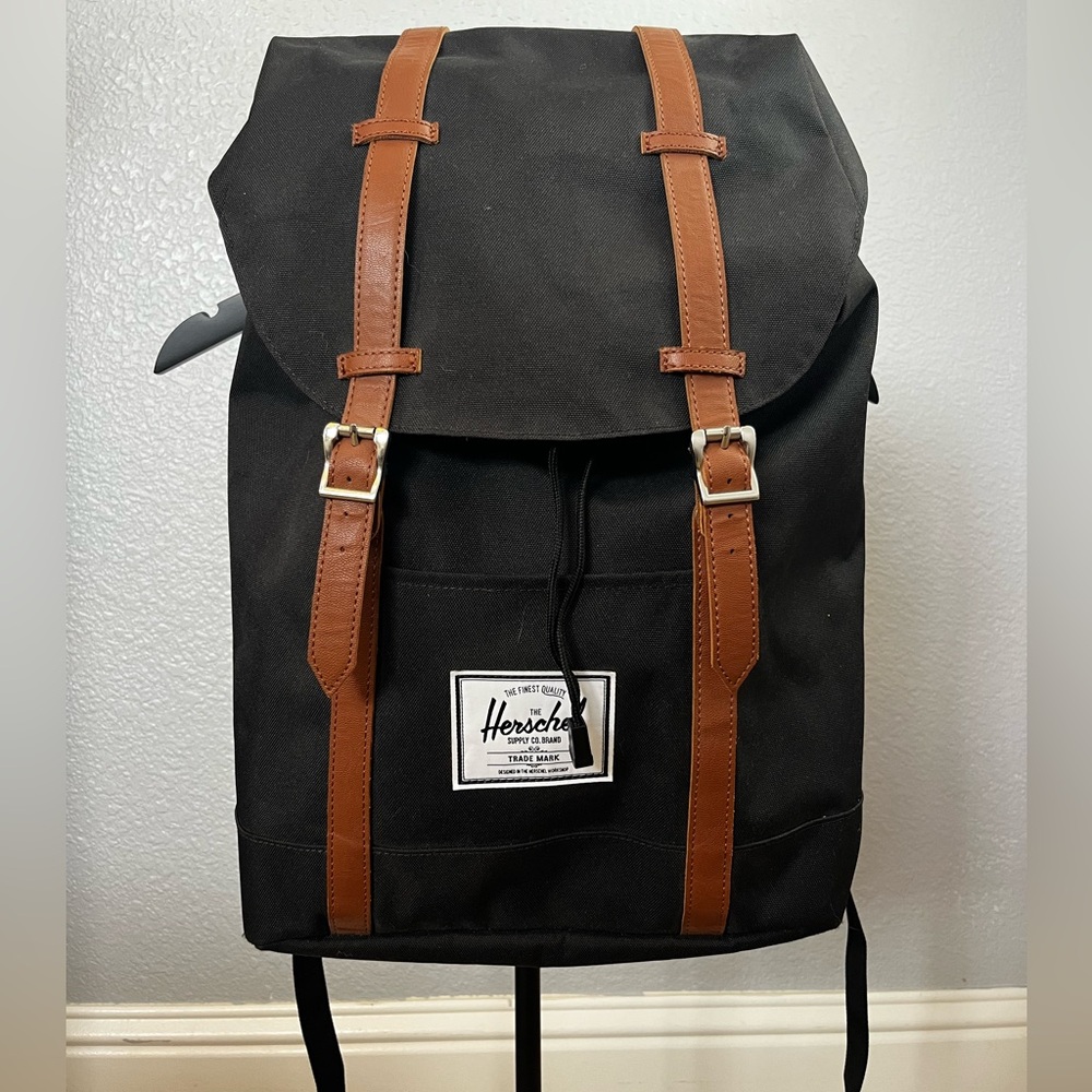 Herschel Supply Company Black and Brown Backpack with Leather Straps